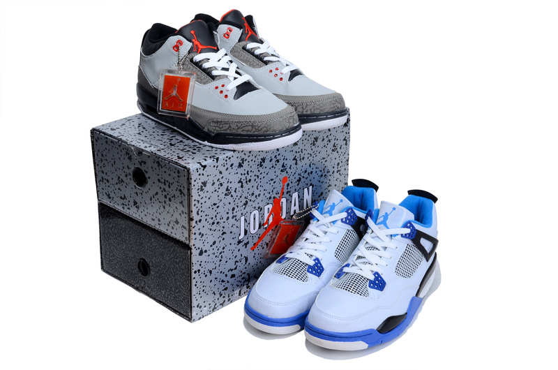 Limited Combine Grey Black Air Jordan 3 And White Blue Jordan 4 Shoes
